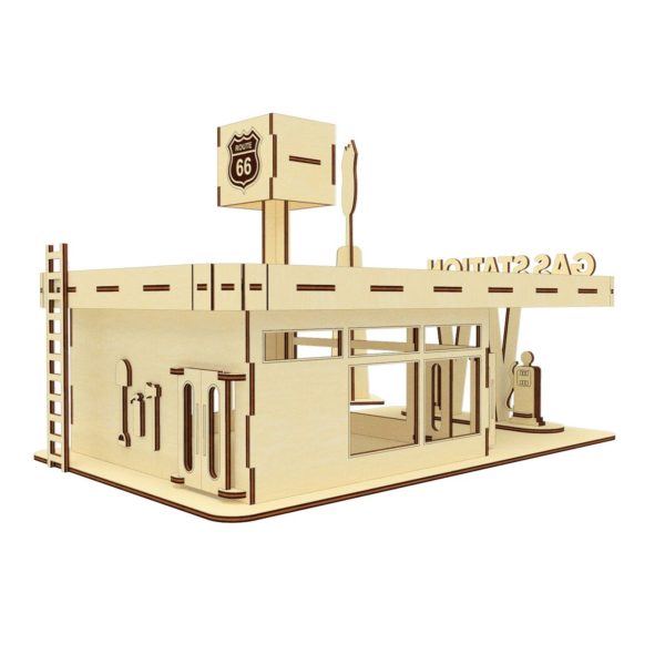 Retro Gas Station Dollhouse with Route Sign Fashion - Image 4