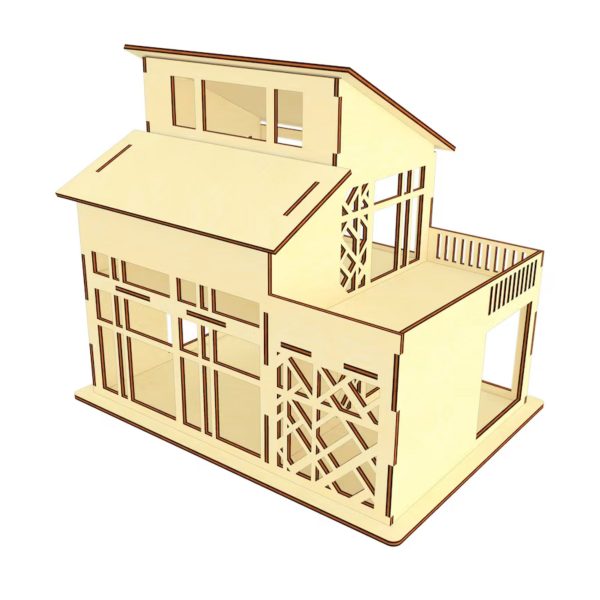 Dollhouse with Open Walls and  Balcony in High-Tech Style with Geometric Pattern Discount
