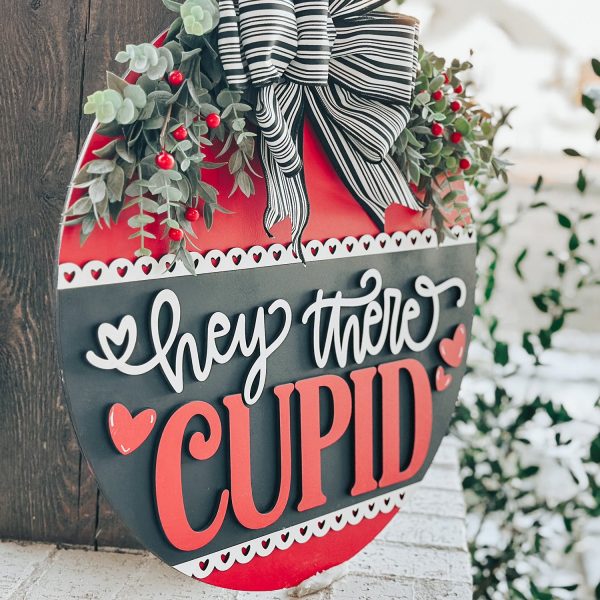 Hey There Cupid Door Hanger - Valentine’s Day Round Sign Decor Online now - Image 2