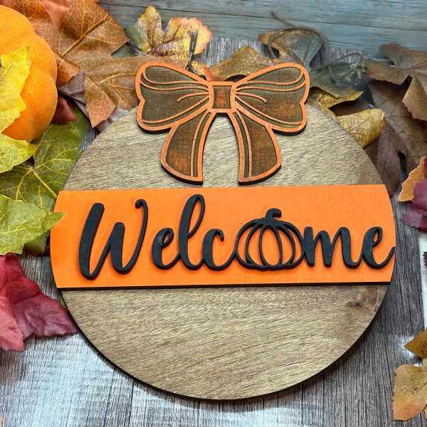 Welcome Pumpkin Bow Fall Door Sign on Sale - Image 3