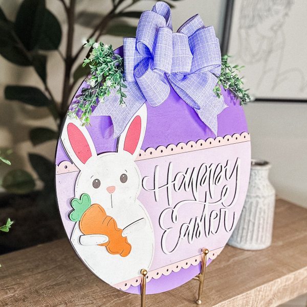 Happy Easter Bunny with Carrot Door Hanger – Layered Round Spring Sign For Sale - Image 2