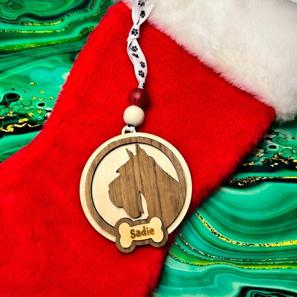 Schnauzer Silhouette Christmas Ornament (Set of 3) with Personalization For Sale - Image 2