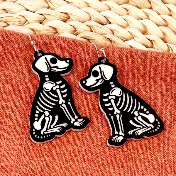 Dog Skeleton Halloween Earrings Hot on Sale - Image 2