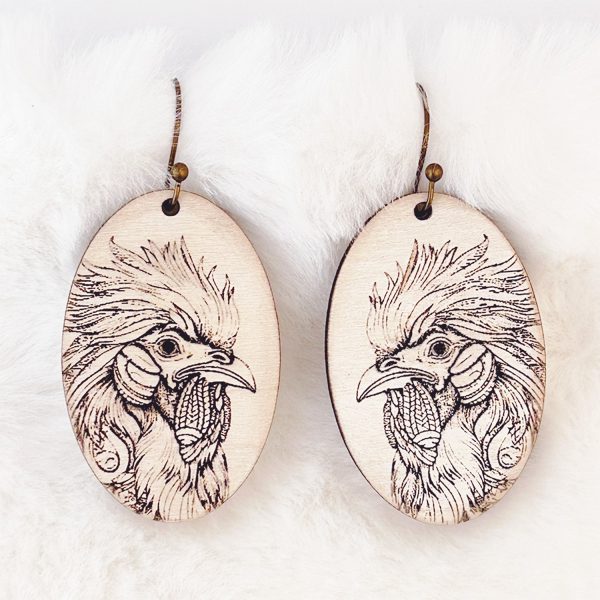 Rooster Farm Animal Dangle Earrings on Sale