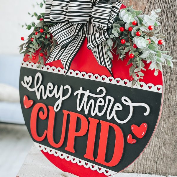 Hey There Cupid Door Hanger - Valentine’s Day Round Sign Decor Online now - Image 3