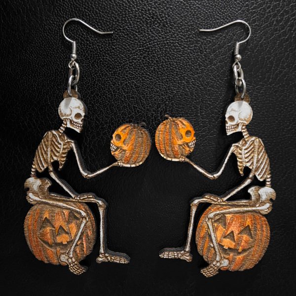 Pumpkin Skeleton Earrings For Sale