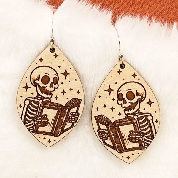 Skeleton Reading Book Halloween Earrings Cheap