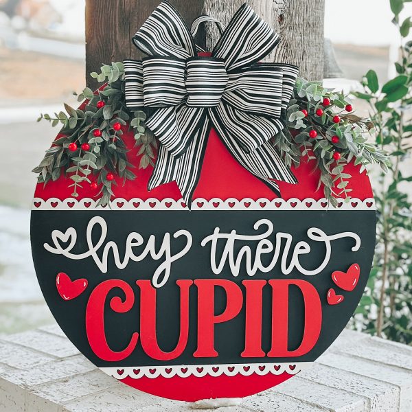 Hey There Cupid Door Hanger - Valentine’s Day Round Sign Decor Online now