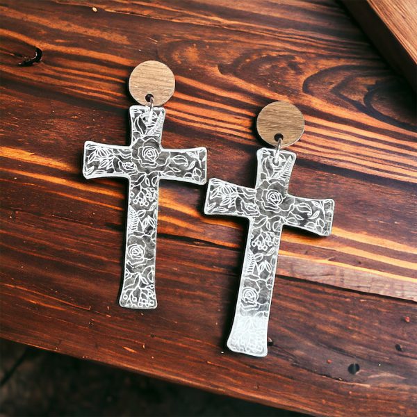 Floral Cross Earrings on Sale