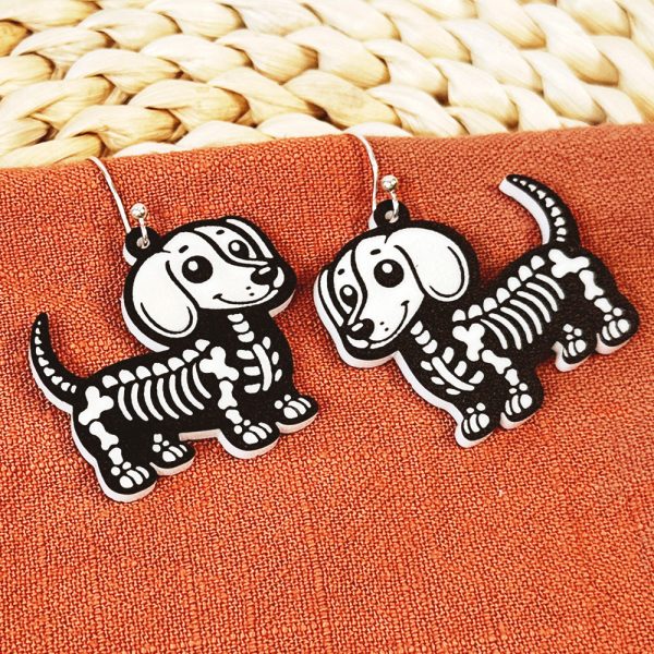 Dachshund Dog Halloween Skeleton Earrings Online now - Image 2