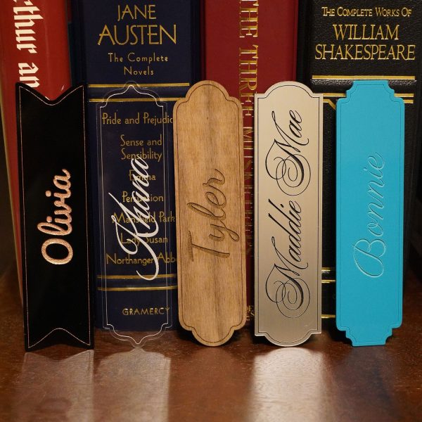 Personalizable Engraved Script Bookmarks with Elegant Editable Text (Set of 5) Fashion