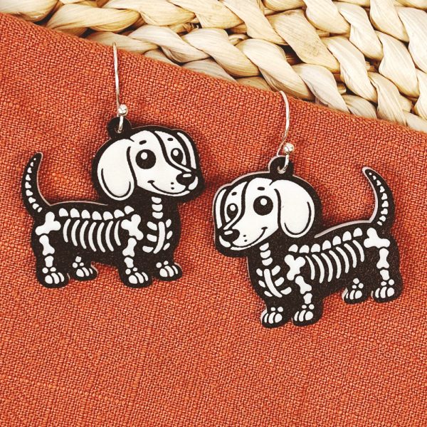 Dachshund Dog Halloween Skeleton Earrings Online now