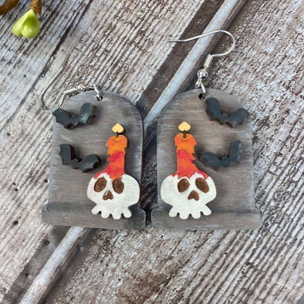 Haunting Tombstone Earrings with Skull Candle For Cheap