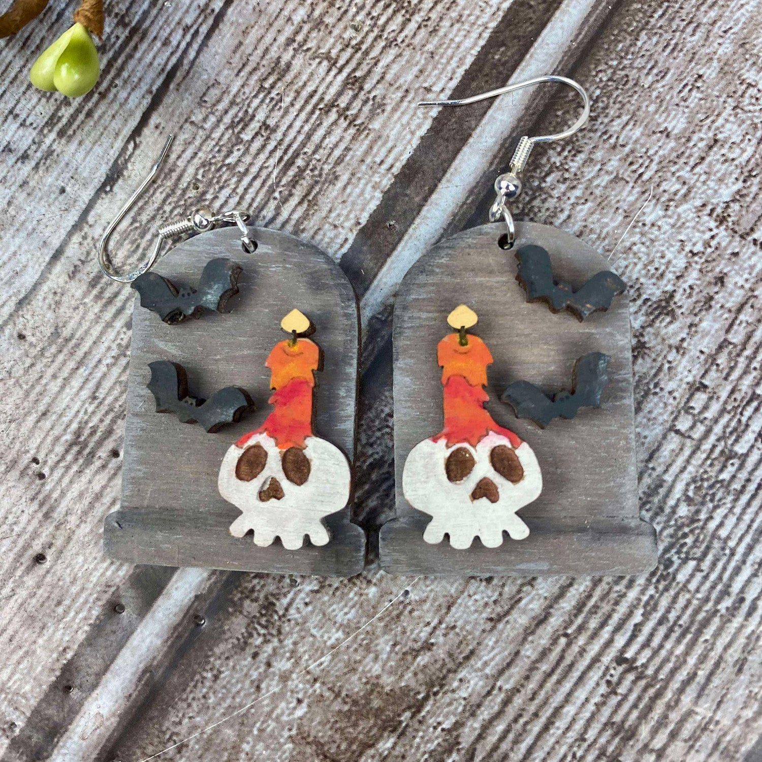 Haunting Tombstone Earrings with Skull Candle For Cheap