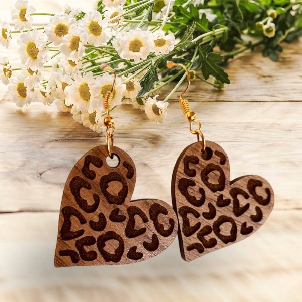 Leopard Print Heart Dangle Earrings For Cheap