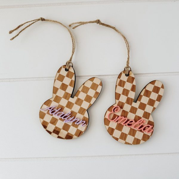 Personalized Checkered Bunny Easter Basket Tag Online now