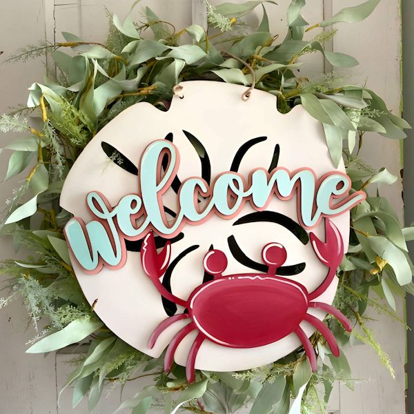 XL Beach Sand Dollar and Crab - Door Hanger Sign Online Sale