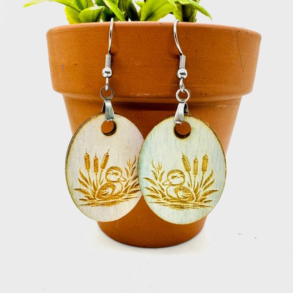 Cute Ducky in the Cattails  Dangle Earrings For Sale