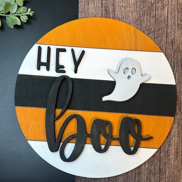 Hey Boo Ghost Halloween Door Sign Hot on Sale