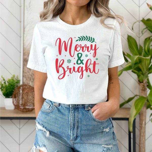 Merry And Bright  With Snow Flakes Graphic For Discount