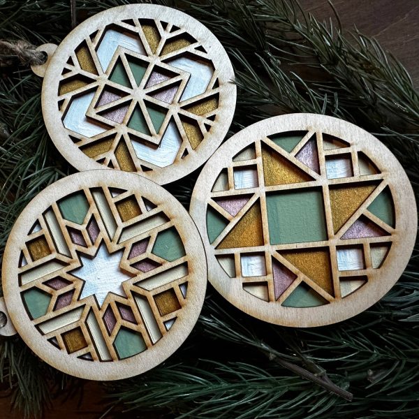 Barn Quilt Inspired Ornaments - Collection B (Set of 3) For Sale