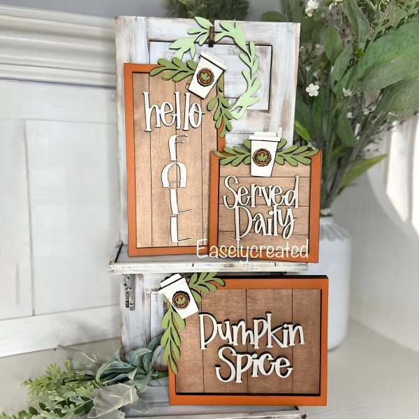 Pumpkin Spice Served Daily Fall Themed Sign (Set of 3) Online Sale
