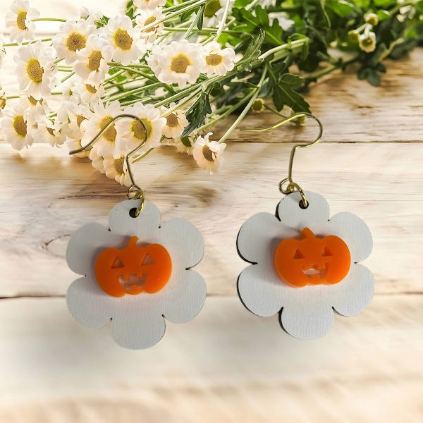 Retro Vintage Pumpkin Flower Spooky Halloween Dangle Earrings For Cheap