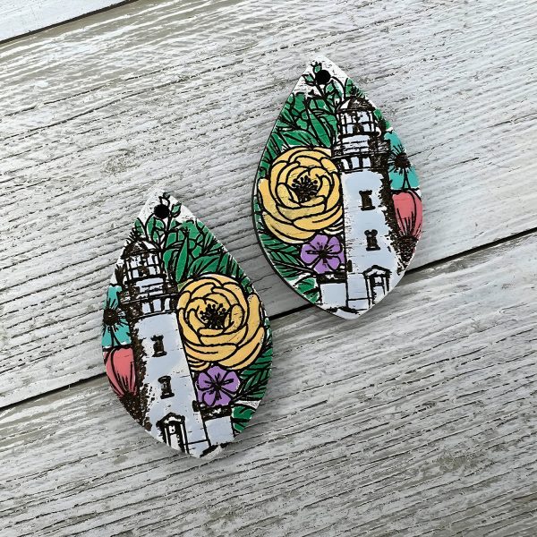 Floral Nautical-Themed Teardrop Earrings -  Lighthouse and Flowers  For Discount
