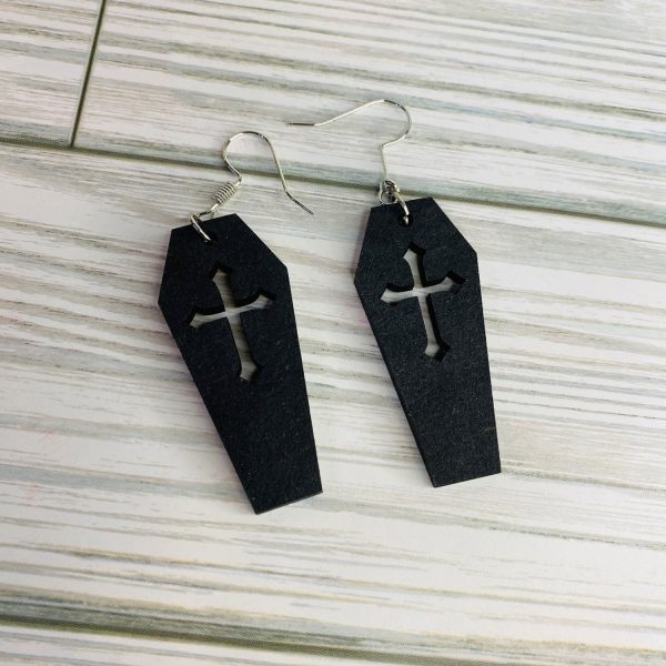 Coffin Cross Halloween Dangle Earrings (Set of 2) on Sale
