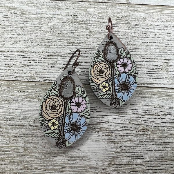 Vintage Tea Party Teardrop Earrings -  Teaspoon and Flowers  For Cheap