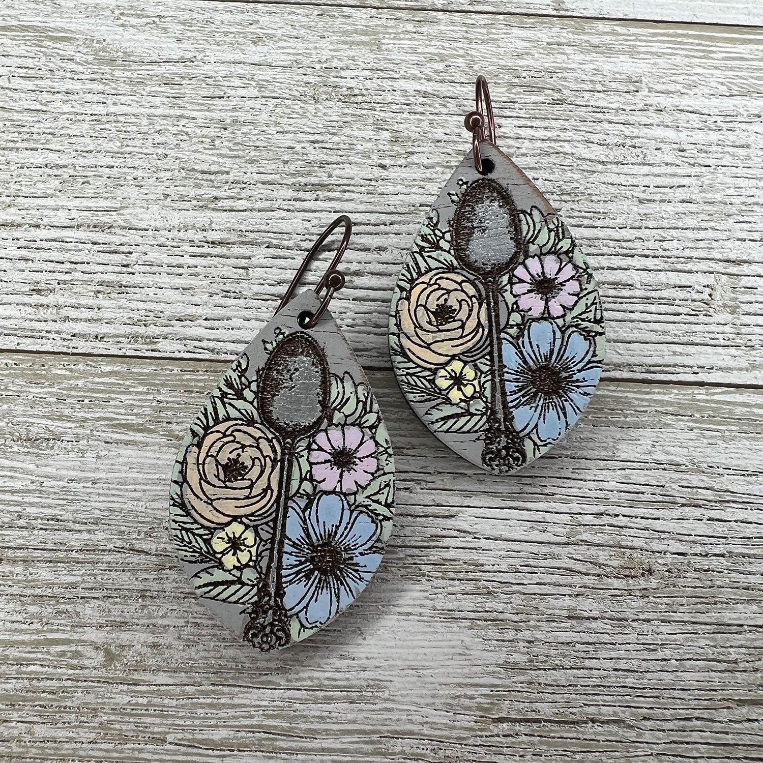 Vintage Tea Party Teardrop Earrings –  Teaspoon and Flowers  For Cheap