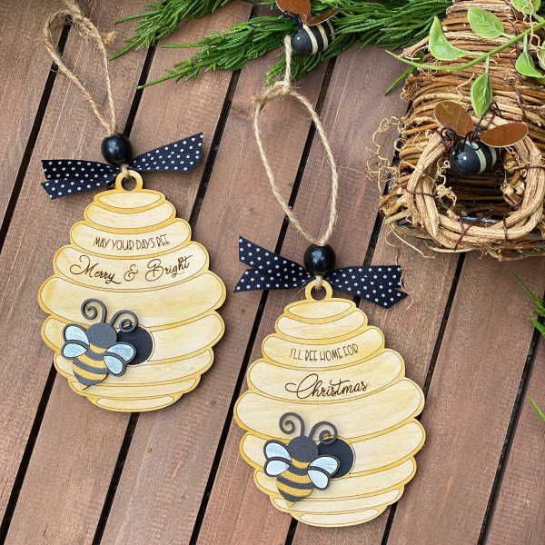 Personalizable Beehive with Bumble Bee Christmas Ornament (Set of 3) Hot on Sale
