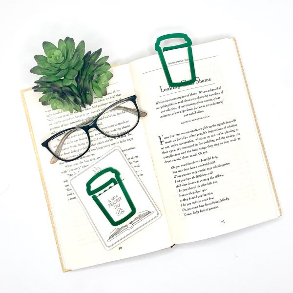 Coffee Cup-Shaped Bookmark with Card Backer- Paperclip - Snack Bag Closure on Sale