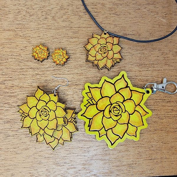 Morning Beauty Succulent Earrings, Pendant and Keychain Set Discount