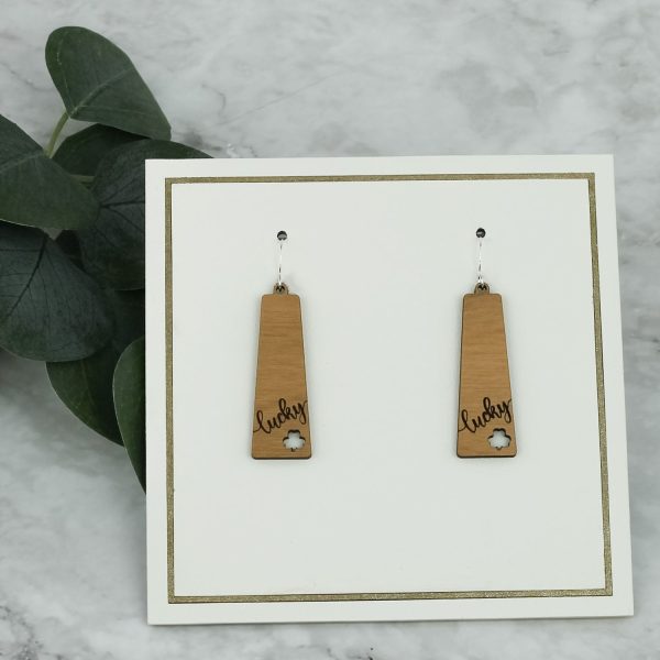 St. Patrick s Day Earrings - Lucky Earrings - Trapezoid Shape Dangles with Shamrock Cutout on Sale