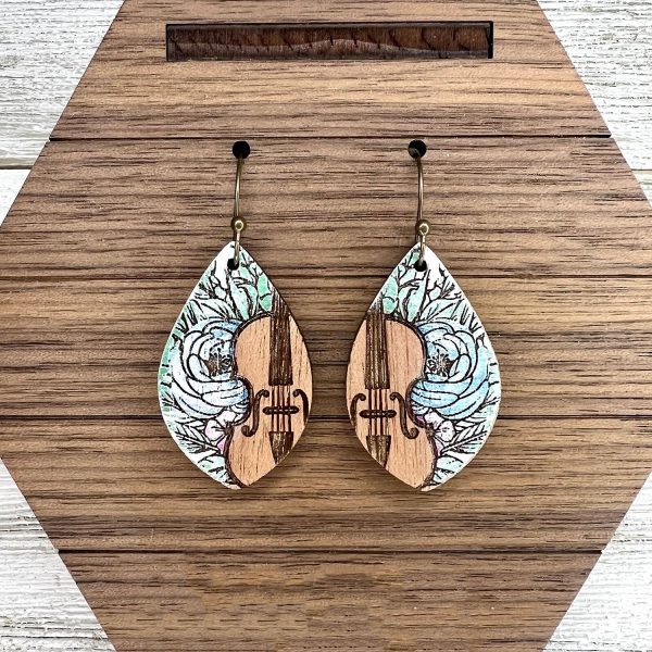 Floral Violin Teardrop Dangle Earrings Online Sale