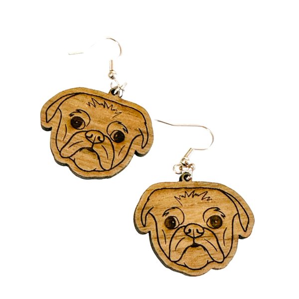 Engraved Dog Breed Earrings - Pug For Cheap