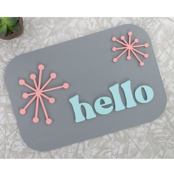 Retro Starburst Hello Wall Sign Rectangle Shelf Sitter For Cheap