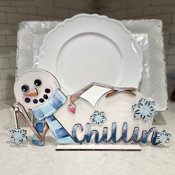 Chillin Snowman Shelf Sitter Mantel Winter Sign on Sale