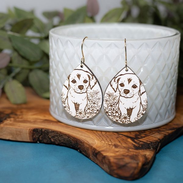 Dog and Flowers Dangle Earrings Discount