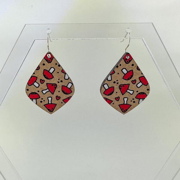 Mushroom Engraved Teardrop Earrings - Cottage Core Earrings Online