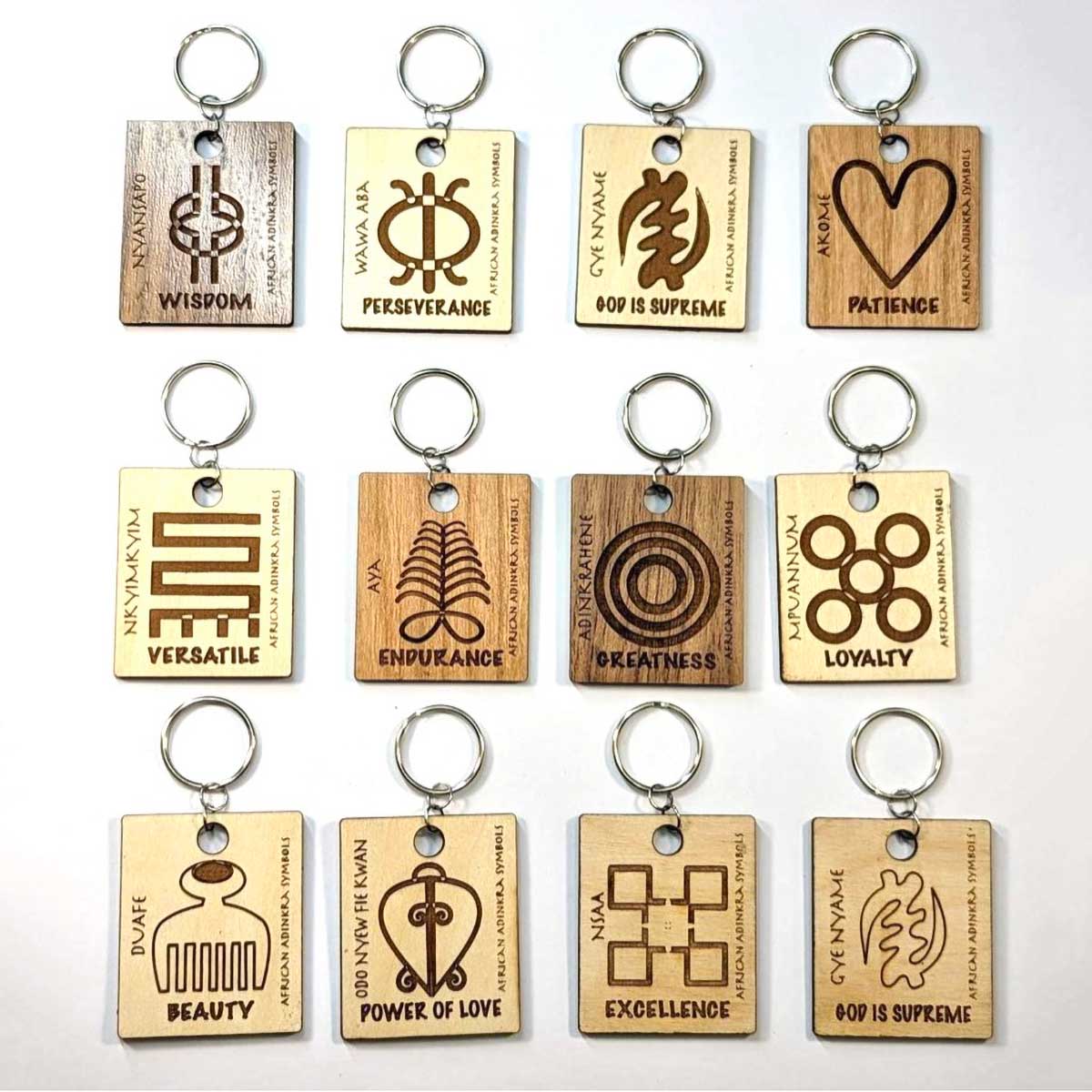 African Adinkra Symbols Keychain  Pendant (Set of 12) Online now
