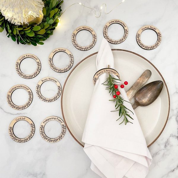 Guess The Language  Merry Christmas  Napkin Rings (Set of 10) Fashion